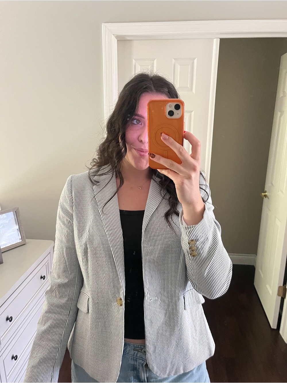 Dalia Women's Pinstripe Blazer Jacket - Gray & White